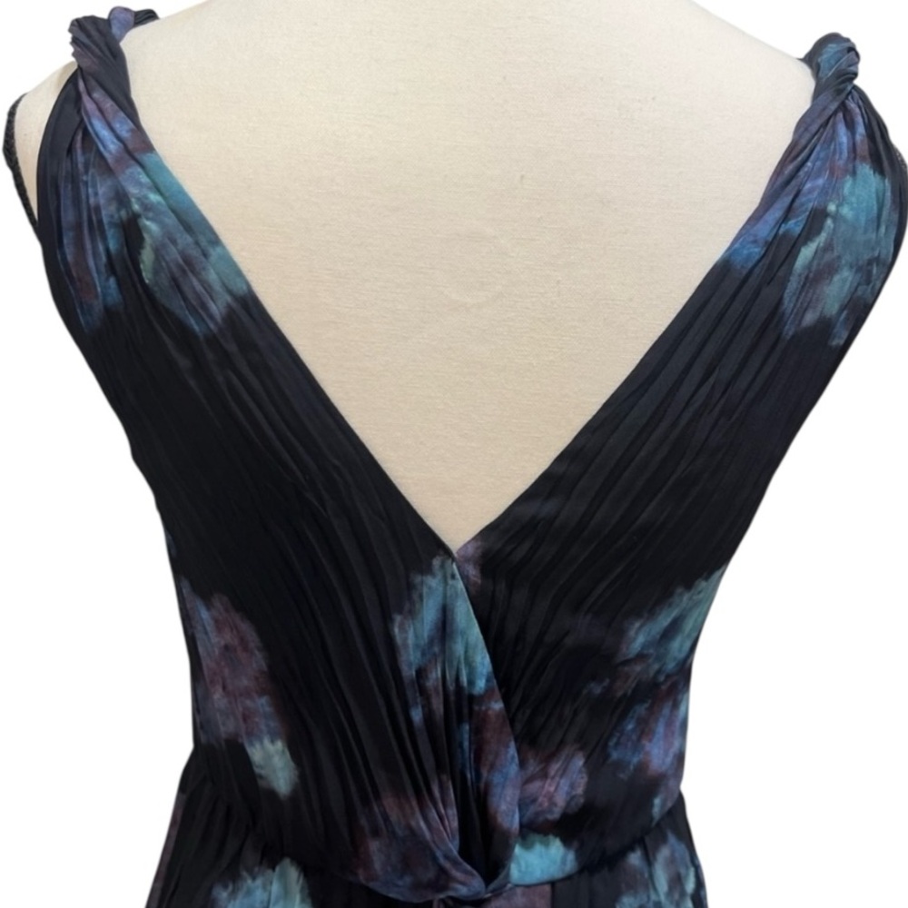 Vince Black Floral Pleated Silk Midi Dress Size 4 Twist Waist - Picture 9 of 14